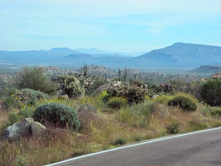 View of mountain range and valley in Baja's Central Desert