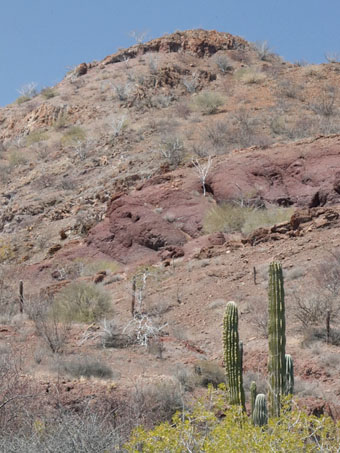 Rocky hillside behind beach