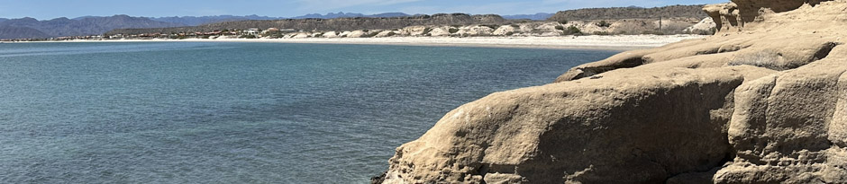 View of 'shell Beach' with mudstone outcrops at Punta Chivato, BCS Mexico